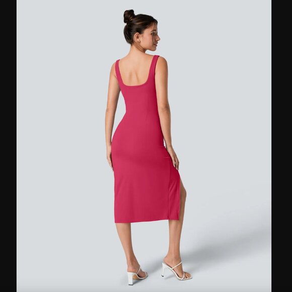 NWT Halara Softlyzero Red Airy Square Neck Corset Slit Bodycon Dress, Size Small - Picture 2 of 8